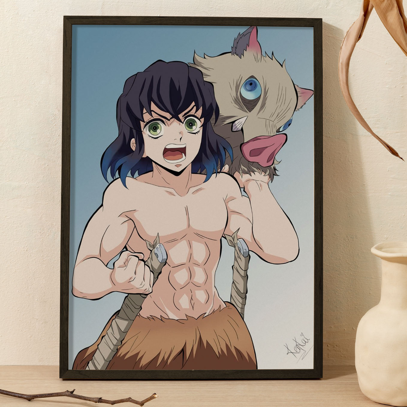 Demon Slayer Inosuke Poster art framed 13x19-Inch - SoulAbiti