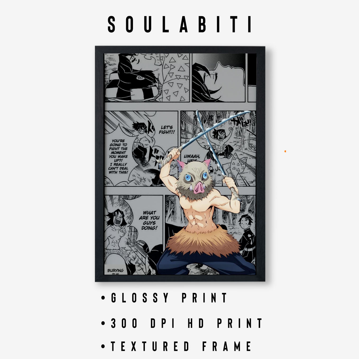 Demon Slayer Inosuke Stance Poster art framed 13x19-Inch - SoulAbiti