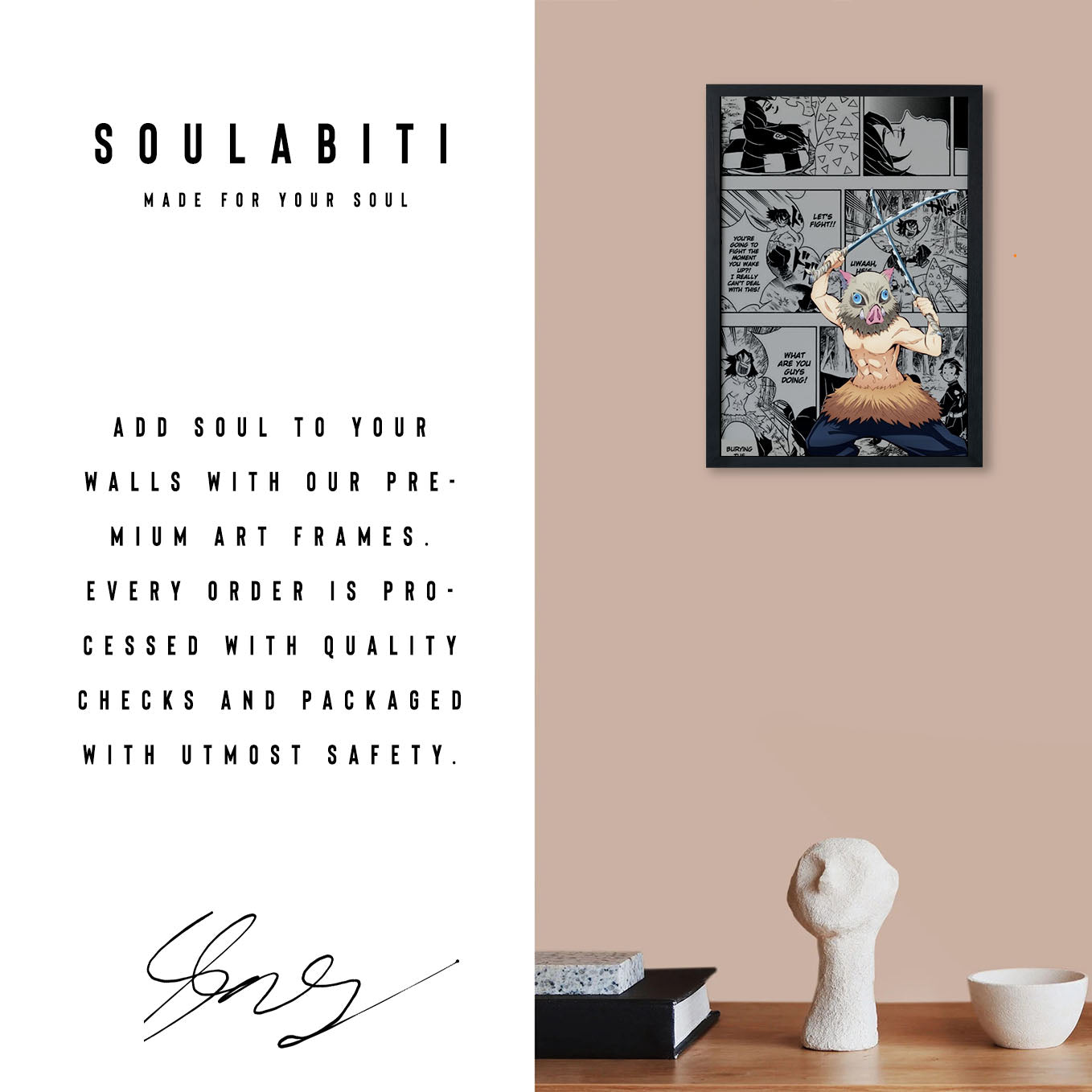 Demon Slayer Inosuke Stance Poster art framed 13x19-Inch - SoulAbiti