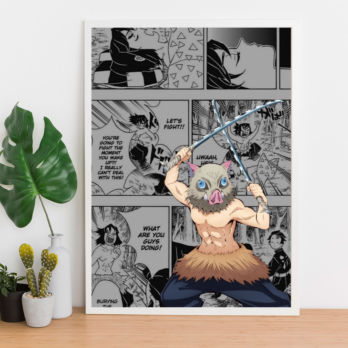 Demon Slayer Inosuke Stance Poster art framed 13x19-Inch - SoulAbiti