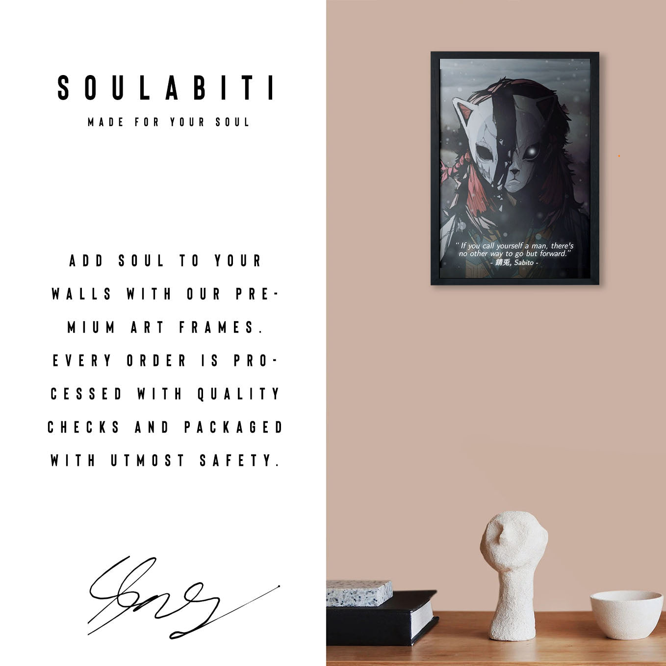 Demon Slayer Sabito Motivational Poster art framed 13x19-Inch - SoulAbiti