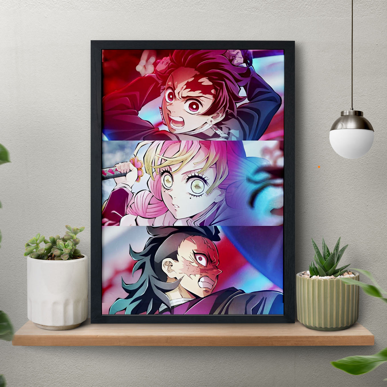 Demon Slayer Sanemi Shinazugawa, Mitsuri Kanroji, Tanjiro kamado Poster framed 13x19-Inch - SoulAbiti