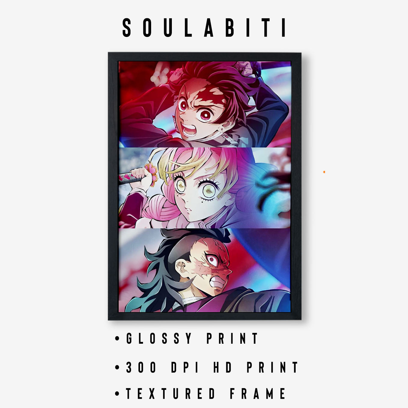Demon Slayer Sanemi Shinazugawa, Mitsuri Kanroji, Tanjiro kamado Poster framed 13x19-Inch - SoulAbiti