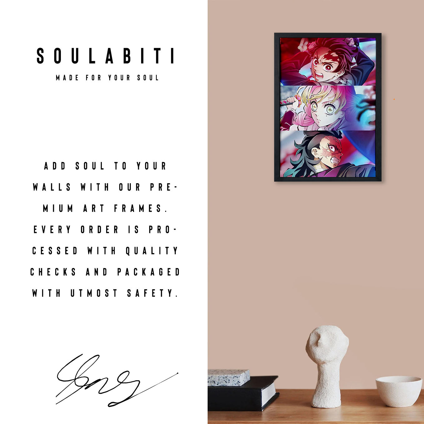 Demon Slayer Sanemi Shinazugawa, Mitsuri Kanroji, Tanjiro kamado Poster framed 13x19-Inch - SoulAbiti