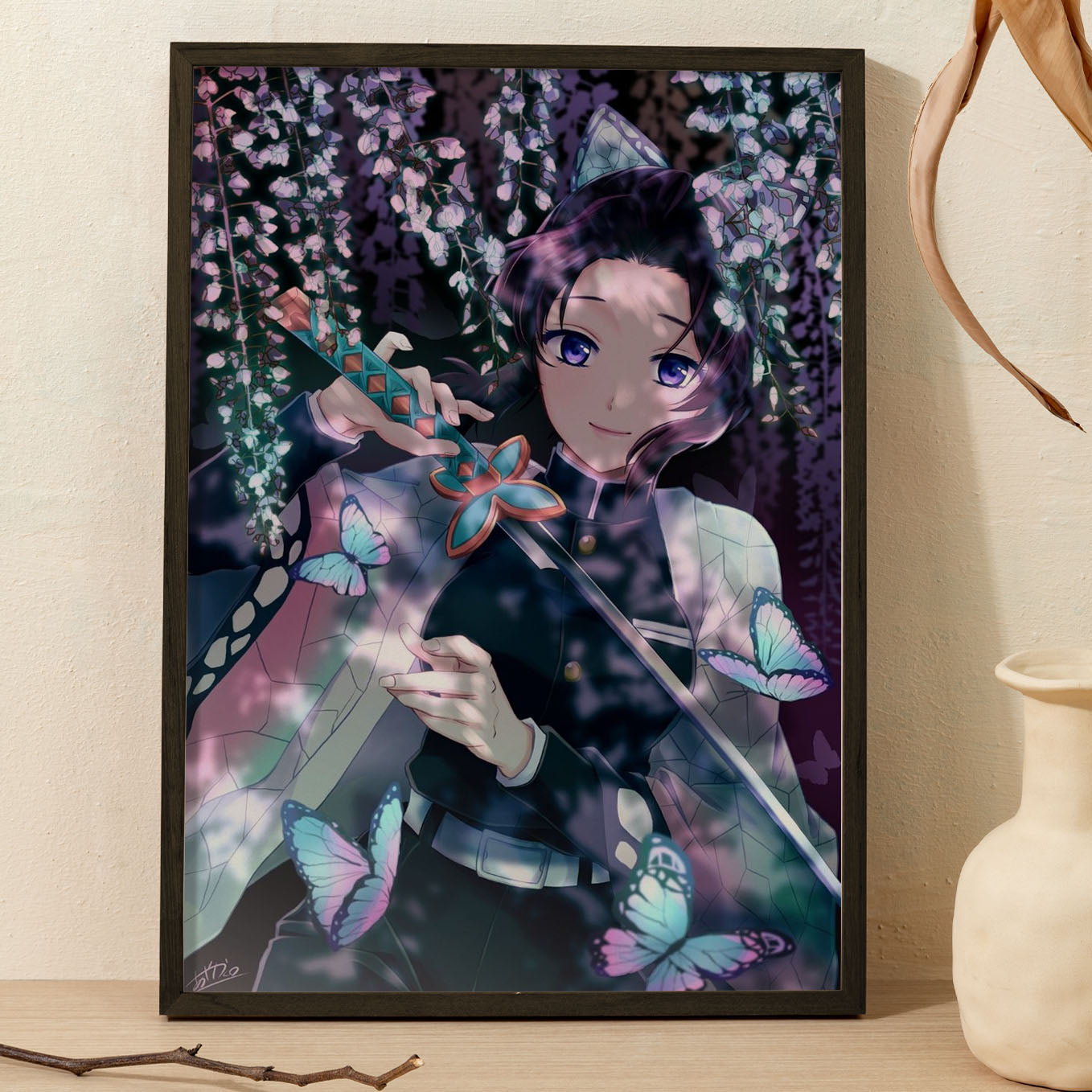 Demon Slayer Shinobu Kocho Cute Poster art framed 13x19-Inch - SoulAbiti
