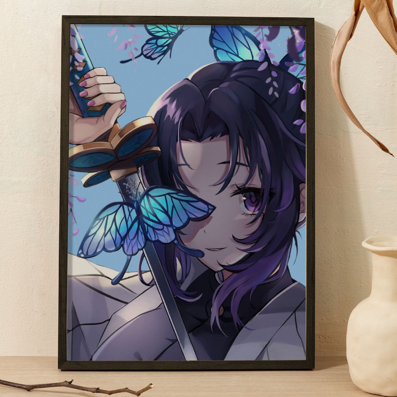 Demon Slayer Shinobu Kocho Poster art framed 13x19-Inch - SoulAbiti