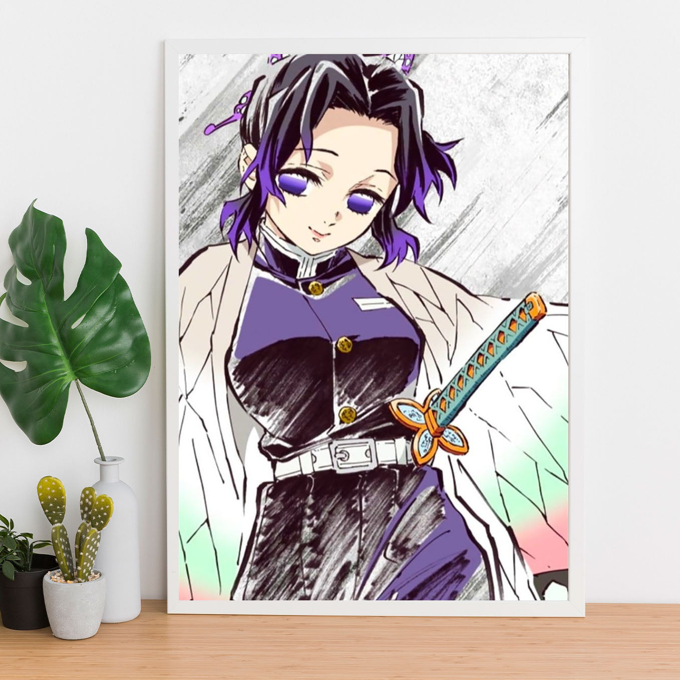 Demon Slayer Shinobu Kocho Watercolor Print Poster art framed 13x19-Inch - SoulAbiti