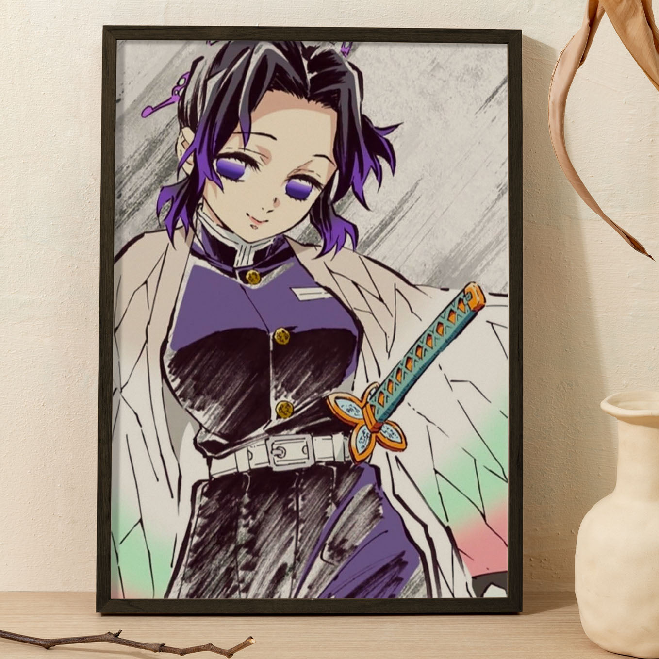 Demon Slayer Shinobu Kocho Watercolor Print Poster art framed 13x19-Inch - SoulAbiti