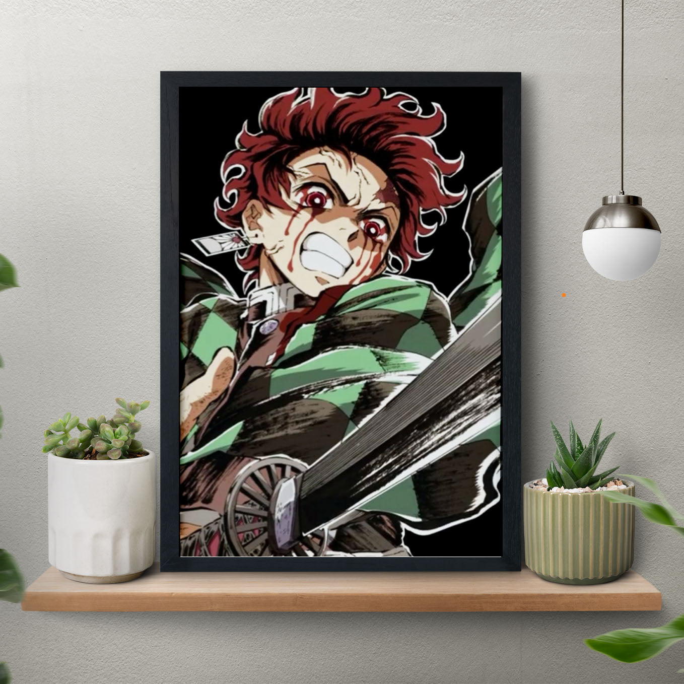 Demon Slayer Tanjiro Fighting Poster art framed 13x19-Inch - SoulAbiti