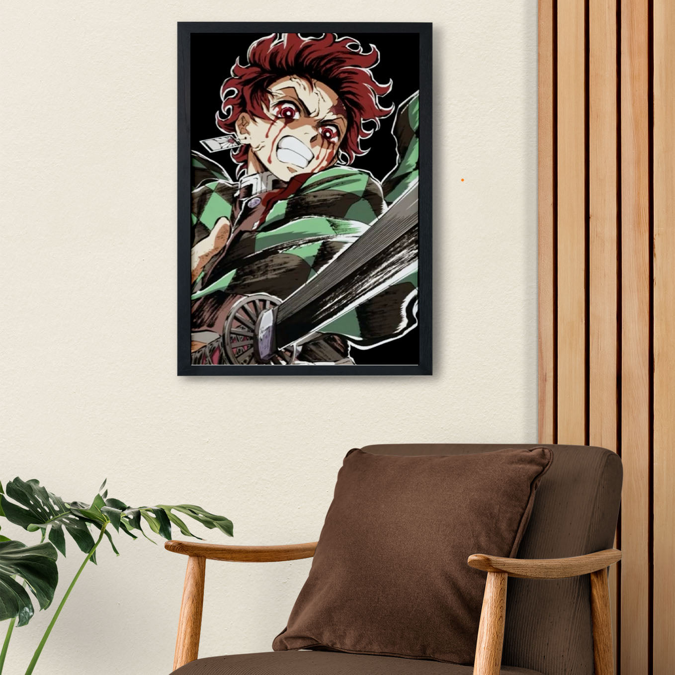 Demon Slayer Tanjiro Fighting Poster art framed 13x19-Inch - SoulAbiti