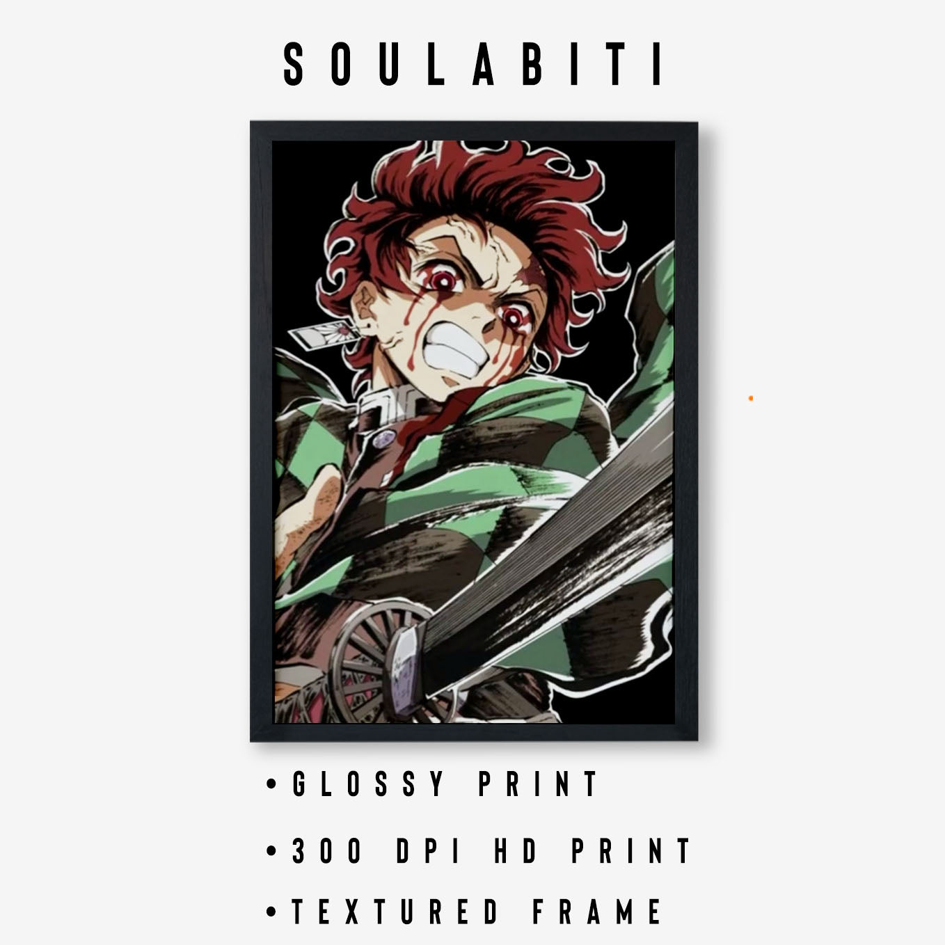 Demon Slayer Tanjiro Fighting Poster art framed 13x19-Inch - SoulAbiti