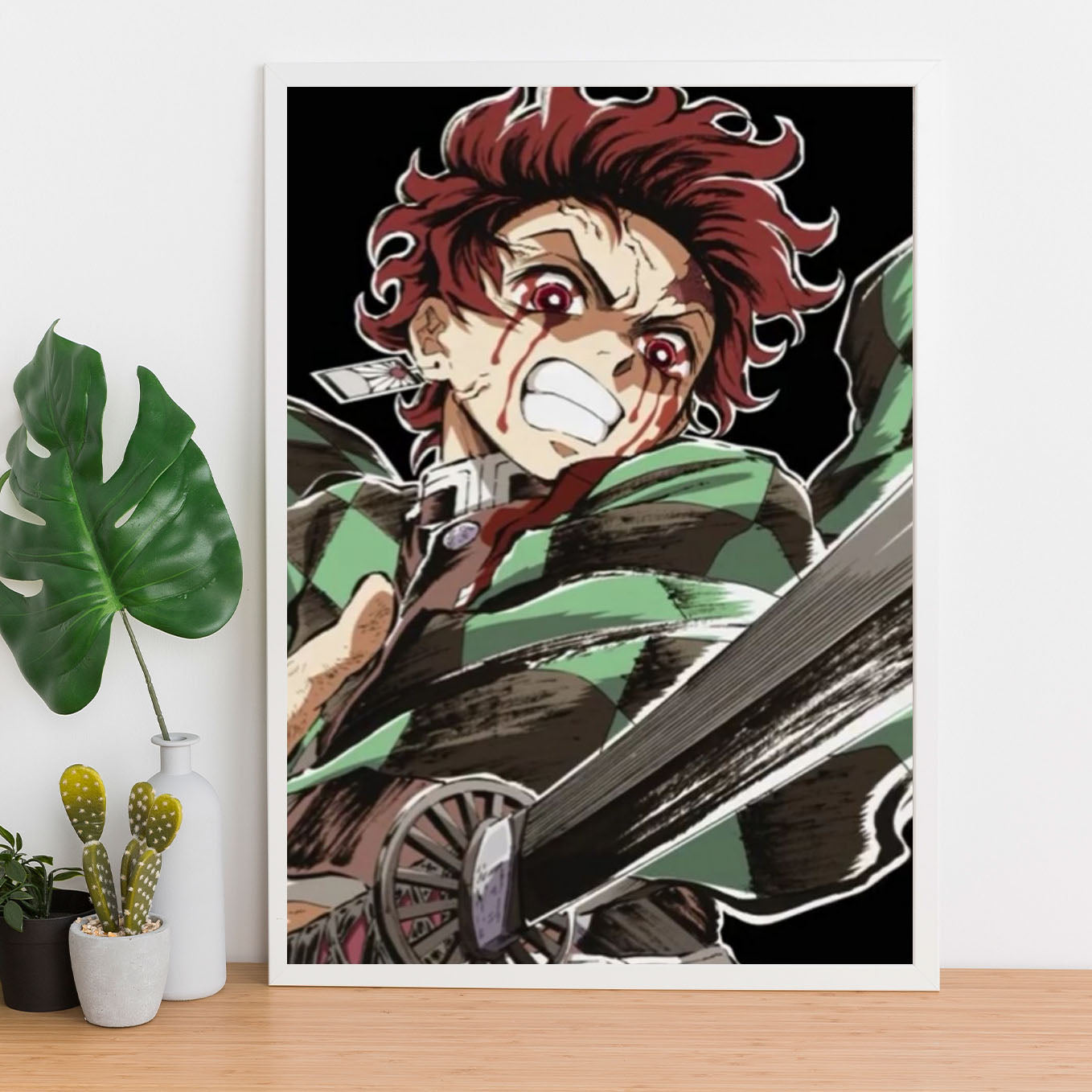 Demon Slayer Tanjiro Fighting Poster art framed 13x19-Inch - SoulAbiti