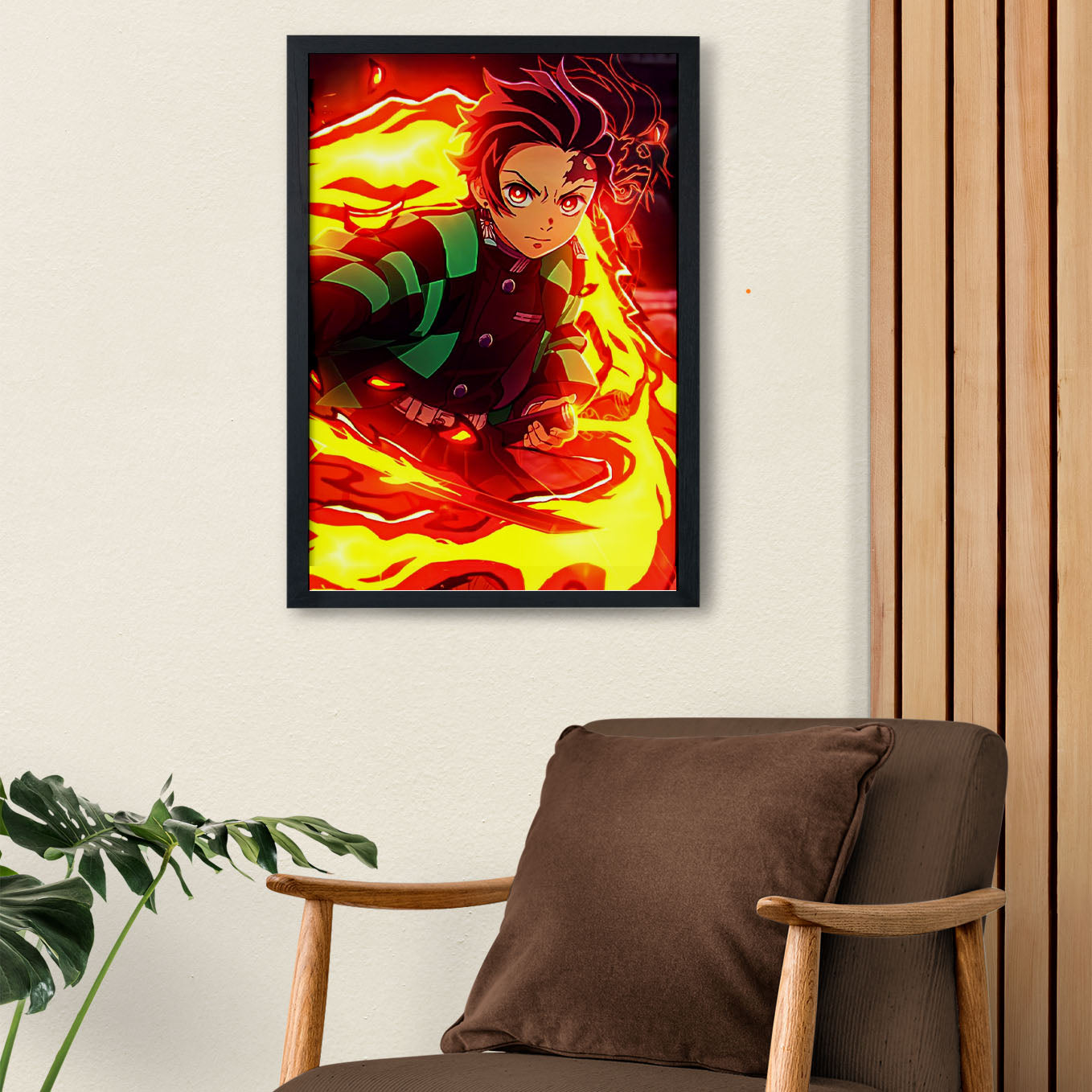 Demon Slayer Tanjiro Fire Breathing Poster art framed 13x19-Inch - SoulAbiti