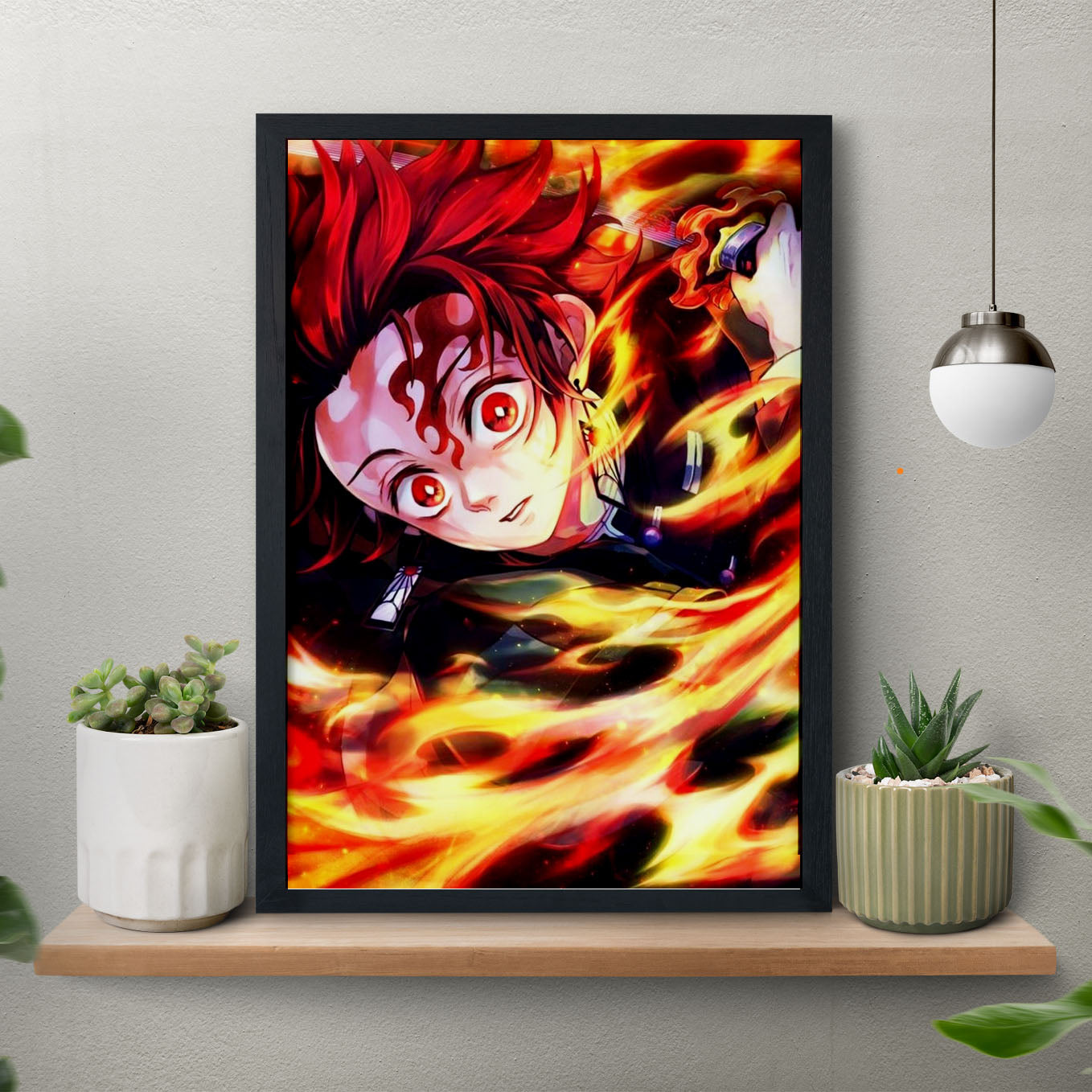 Demon Slayer Tanjiro fire Poster art framed 13x19-Inch - SoulAbiti