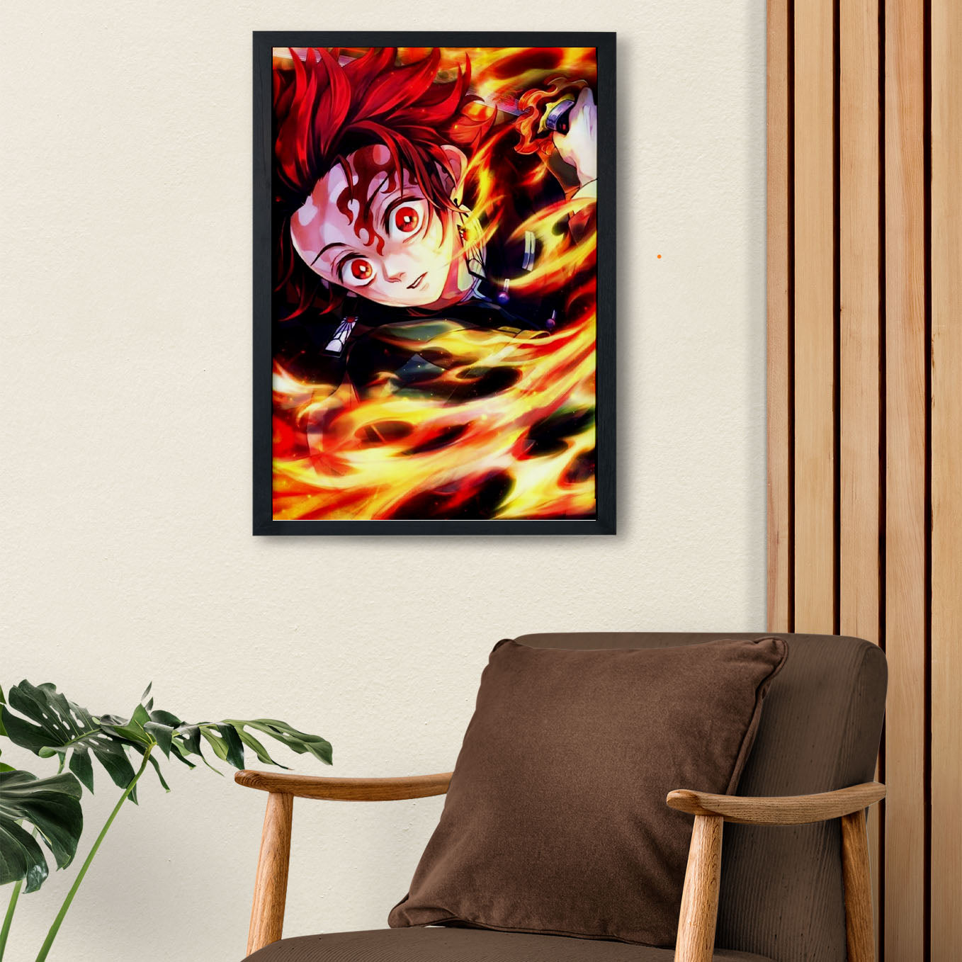 Demon Slayer Tanjiro fire Poster art framed 13x19-Inch - SoulAbiti