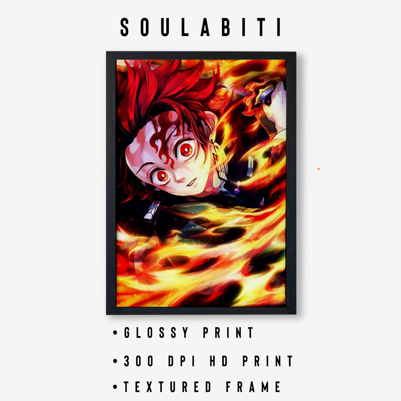 Demon Slayer Tanjiro fire Poster art framed 13x19-Inch - SoulAbiti