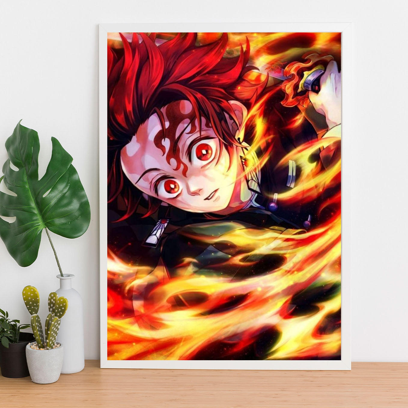 Demon Slayer Tanjiro fire Poster art framed 13x19-Inch - SoulAbiti