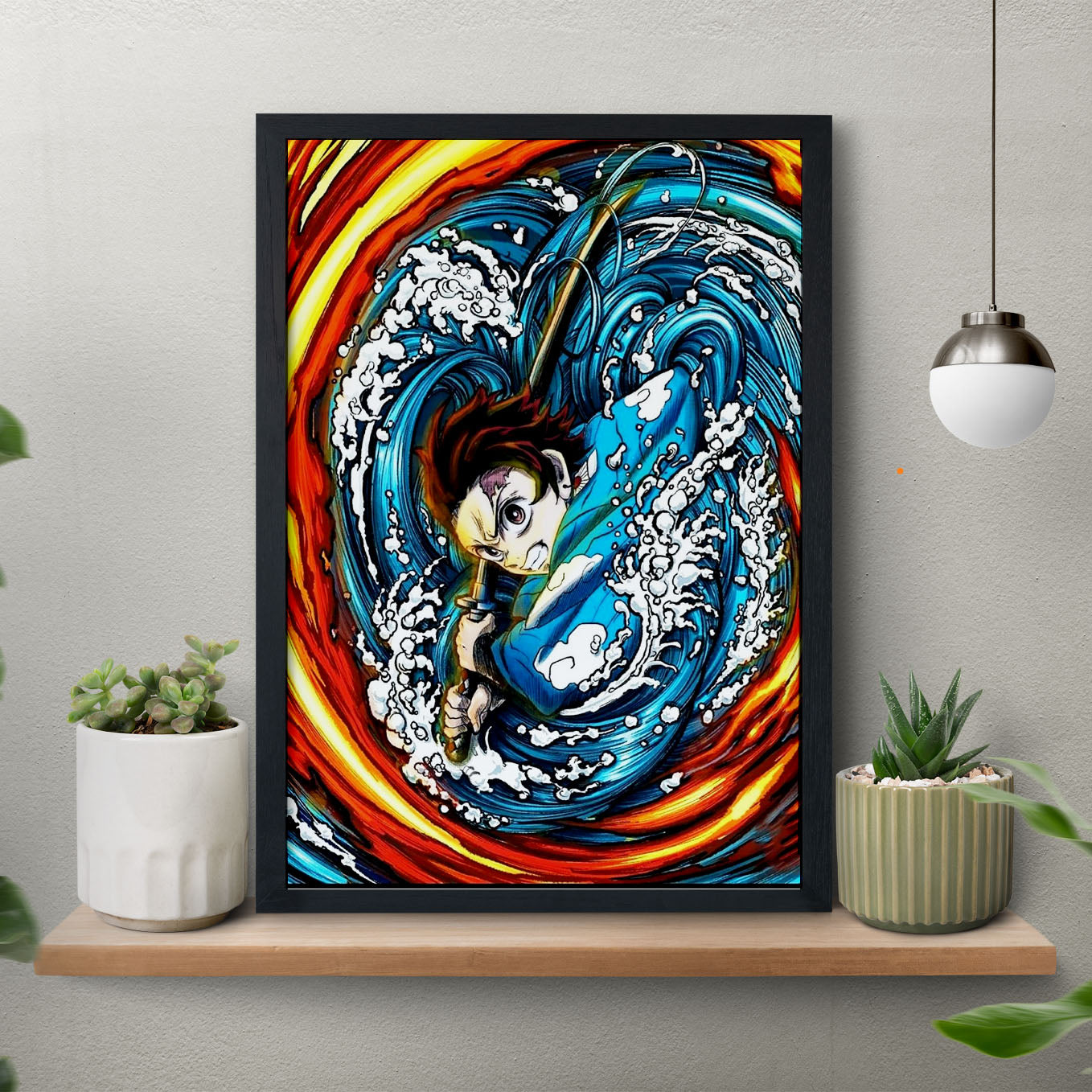 Demon Slayer Tanjiro's Water and Sun Breathing Poster framed 13x19-Inch - SoulAbiti