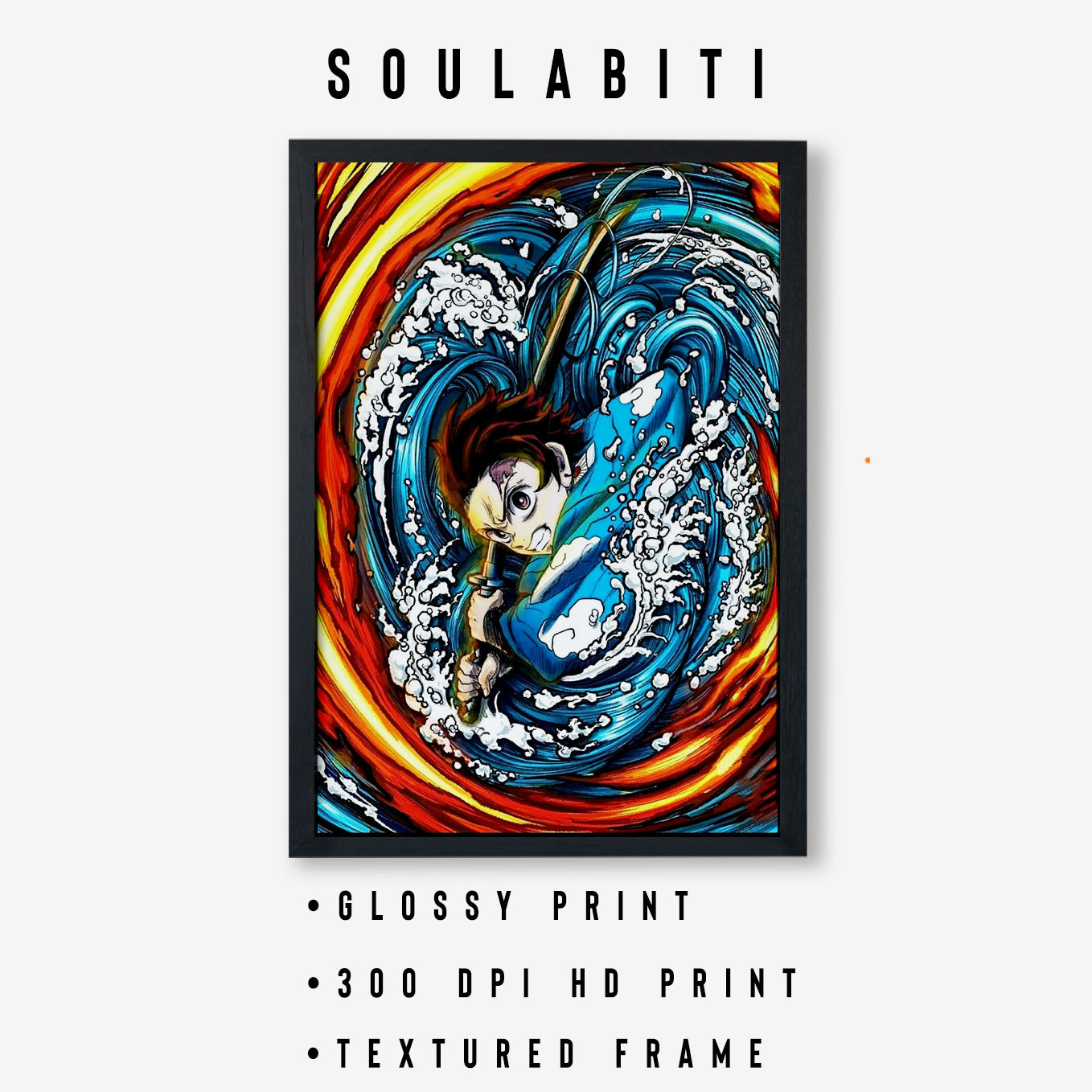 Demon Slayer Tanjiro's Water and Sun Breathing Poster framed 13x19-Inch - SoulAbiti