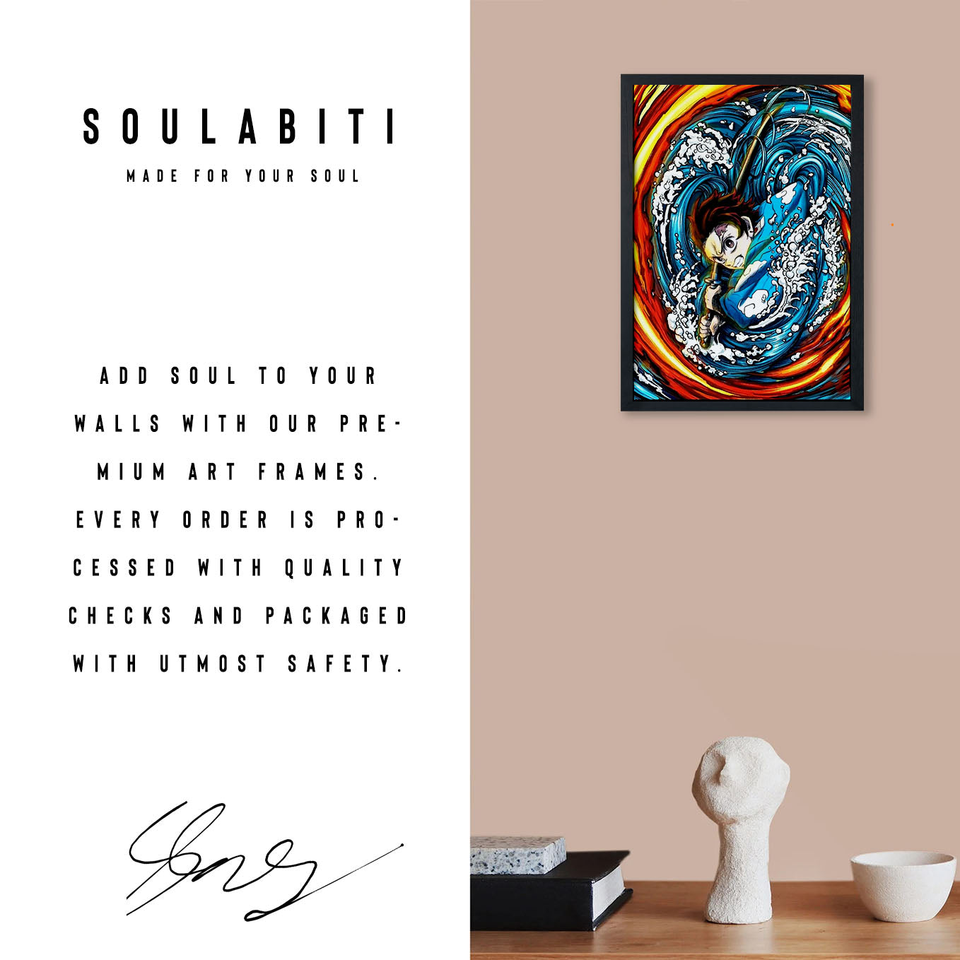 Demon Slayer Tanjiro's Water and Sun Breathing Poster framed 13x19-Inch - SoulAbiti