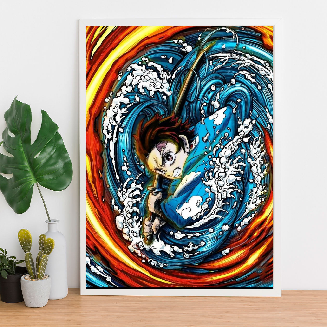 Demon Slayer Tanjiro's Water and Sun Breathing Poster framed 13x19-Inch - SoulAbiti