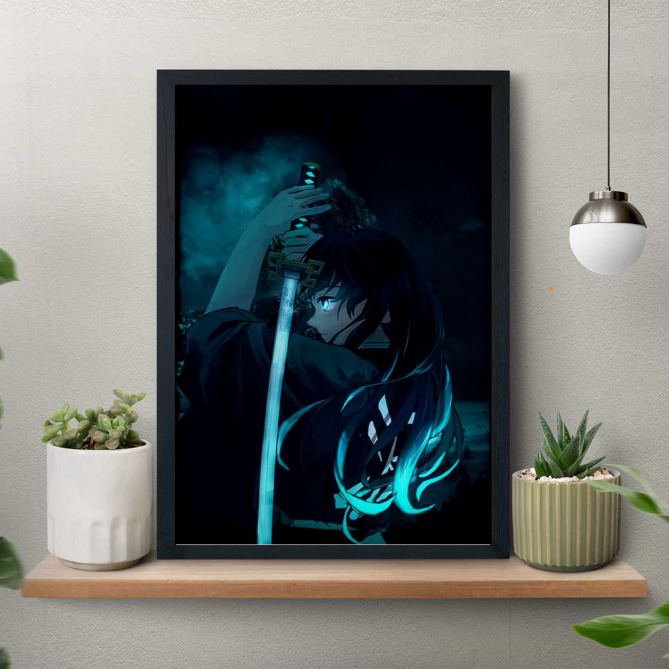 Demon Slayer Tanjiro's water breathing Poster art framed 13x19-Inch - SoulAbiti