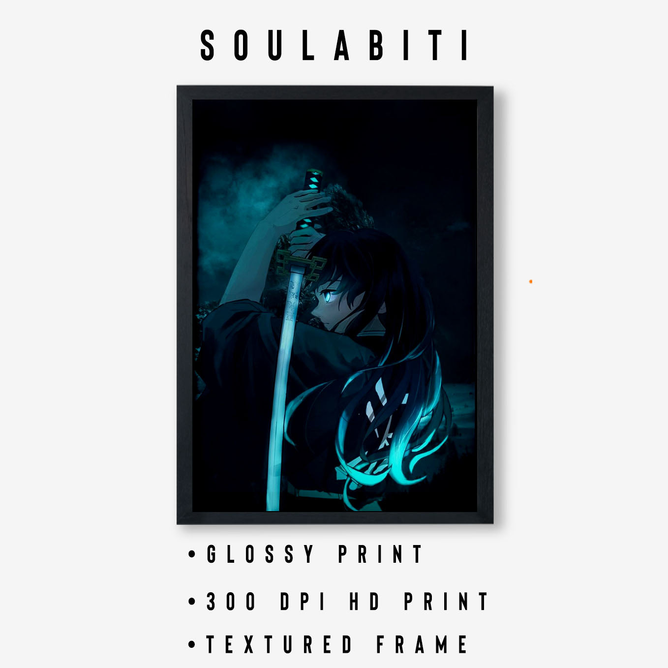 Demon Slayer Tanjiro's water breathing Poster art framed 13x19-Inch - SoulAbiti