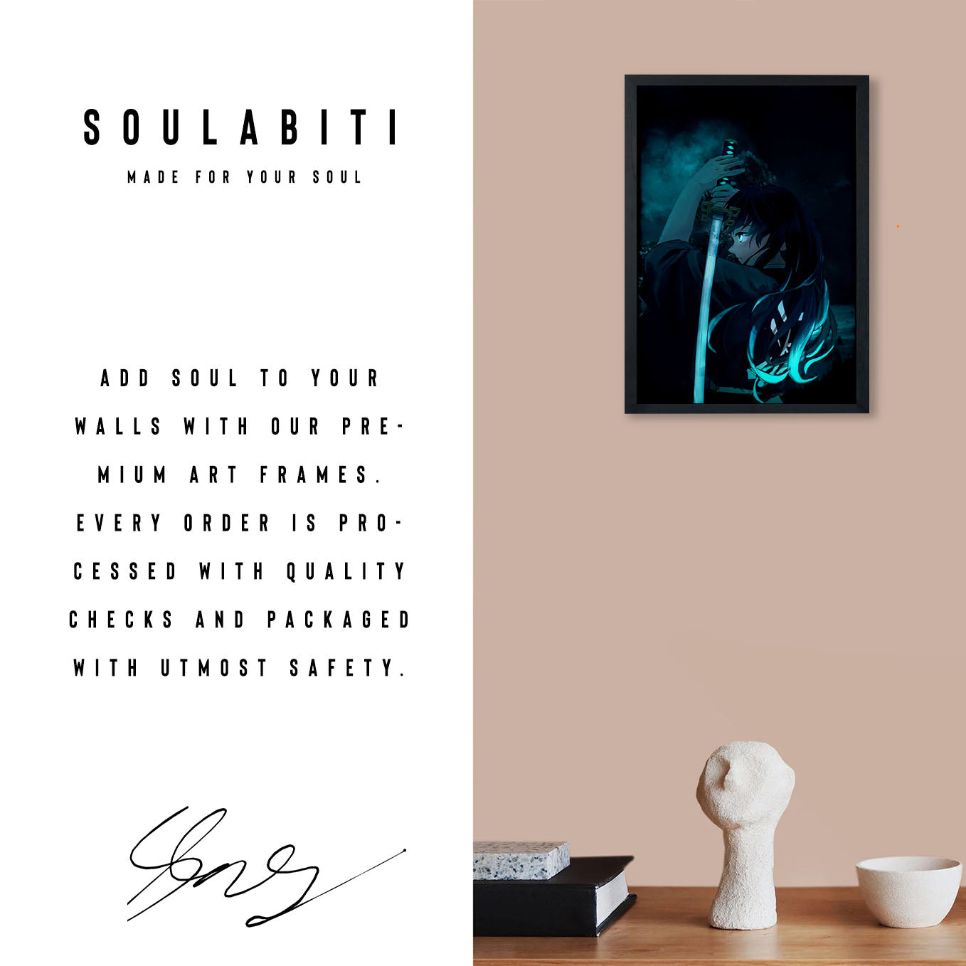 Demon Slayer Tanjiro's water breathing Poster art framed 13x19-Inch - SoulAbiti