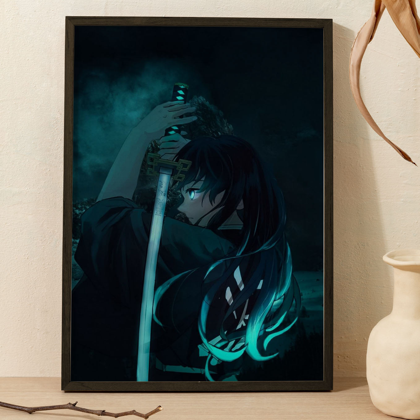 Demon Slayer Tanjiro's water breathing Poster art framed 13x19-Inch - SoulAbiti