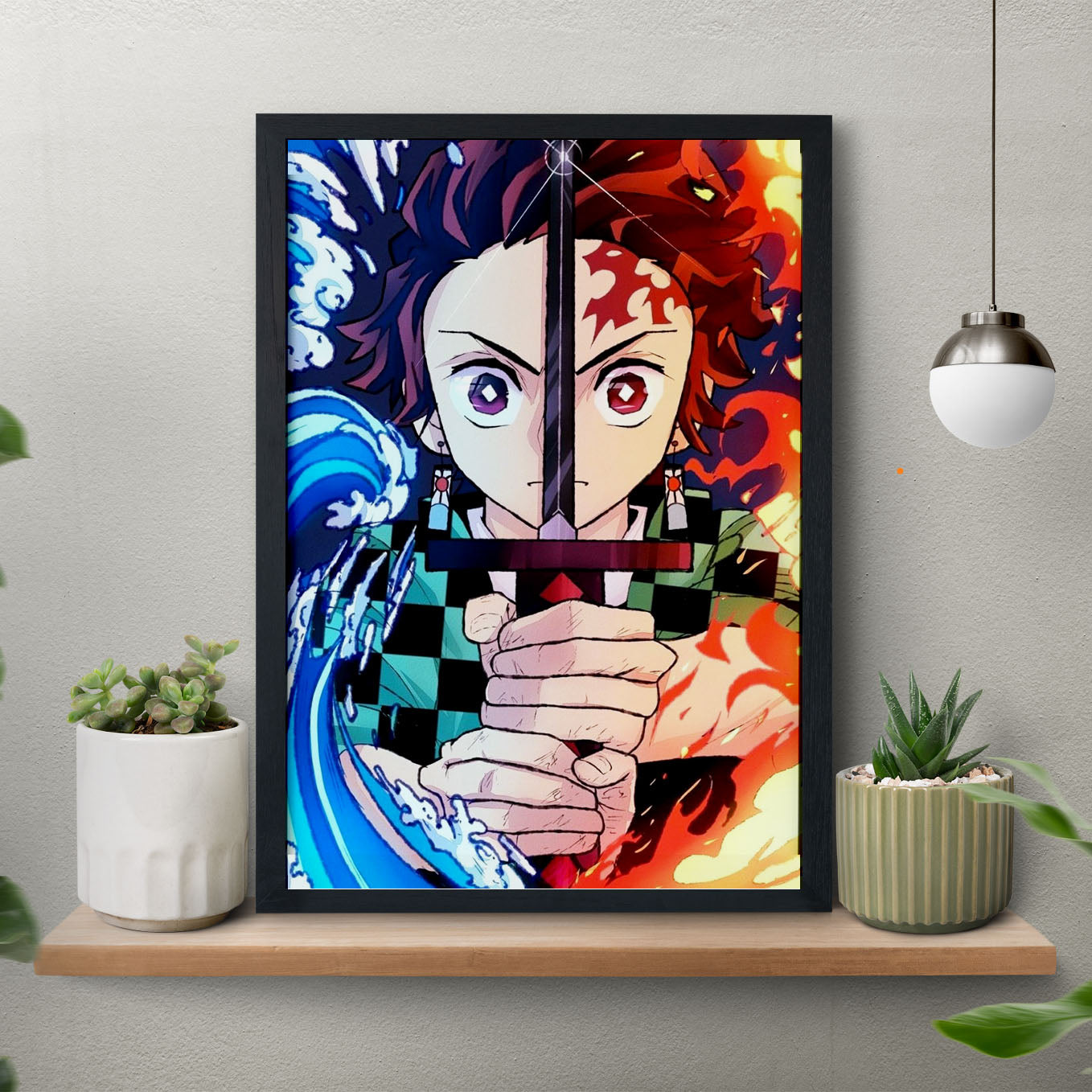 Demon Slayer Tanjiro Sun and Water breathing Poster framed 13x19-Inch - SoulAbiti