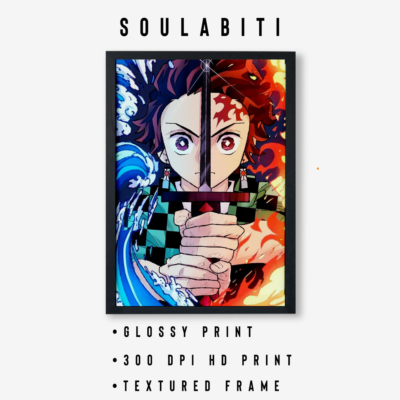 Demon Slayer Tanjiro Sun and Water breathing Poster framed 13x19-Inch - SoulAbiti