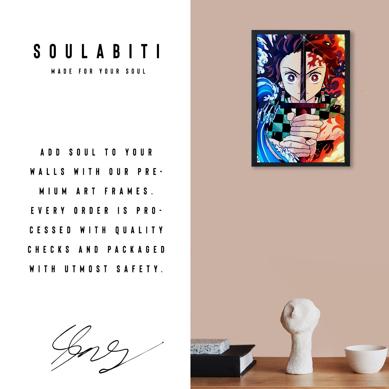 Demon Slayer Tanjiro Sun and Water breathing Poster framed 13x19-Inch - SoulAbiti