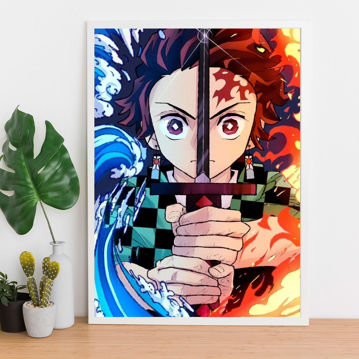 Demon Slayer Tanjiro Sun and Water breathing Poster framed 13x19-Inch - SoulAbiti