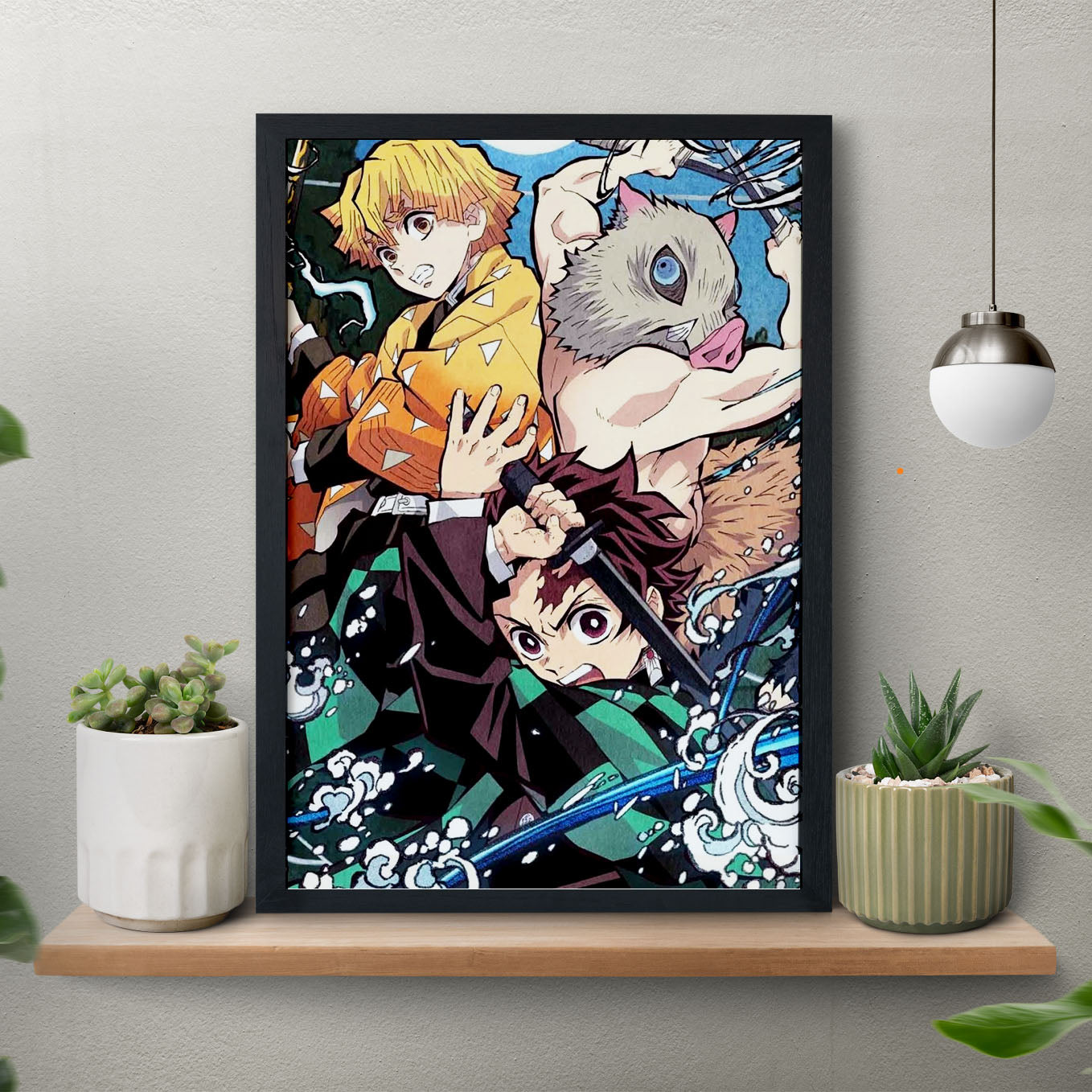 Demon Slayer Tanjiro, Zenitsu, Inosuke Poster art framed 13x19-Inch - SoulAbiti
