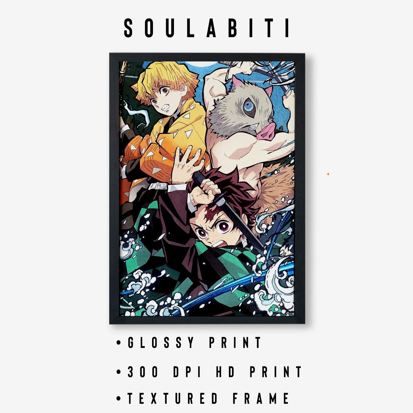 Demon Slayer Tanjiro, Zenitsu, Inosuke Poster art framed 13x19-Inch - SoulAbiti