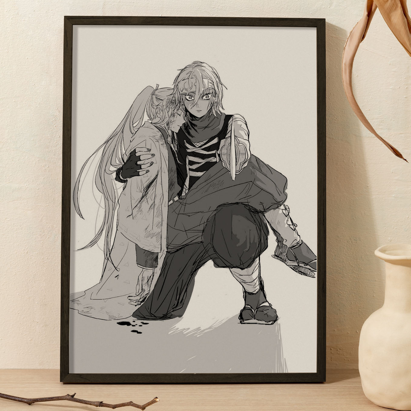 Demon Slayer Tengen Uzui Sketch Poster art framed 13x19-Inch - SoulAbiti