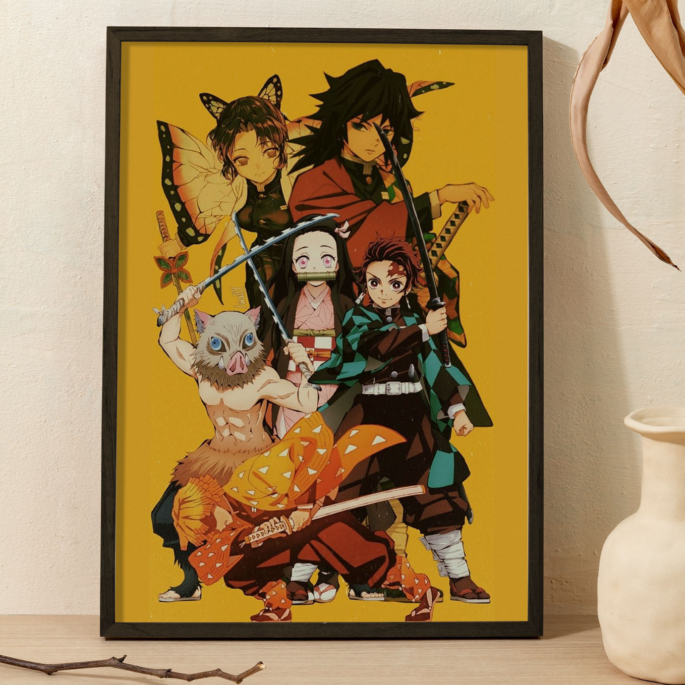 Demon Slayer trio with nezuko giyu and shinobu Poster anime frame (13x19-Inch, Plexi-Glass, Textured Frame) - SoulAbiti