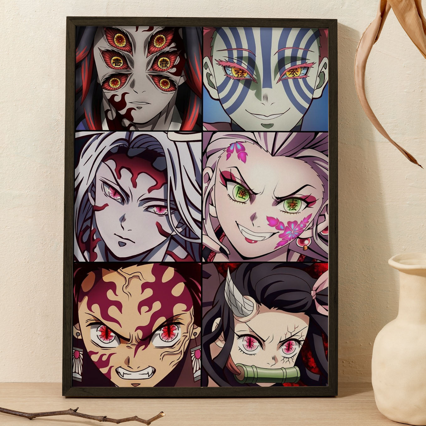Demon Slayer Upper moon demons Poster anime framed (13x19-Inch, Plexi-Glass, Textured Frame) - SoulAbiti