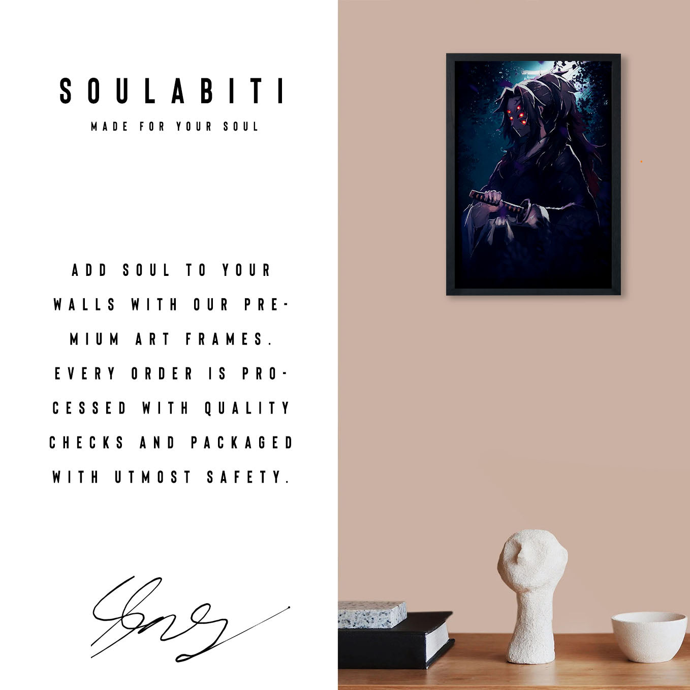 Demon Slayer Upper Rank 1 Kokushibo Poster art framed 13x19-Inch - SoulAbiti