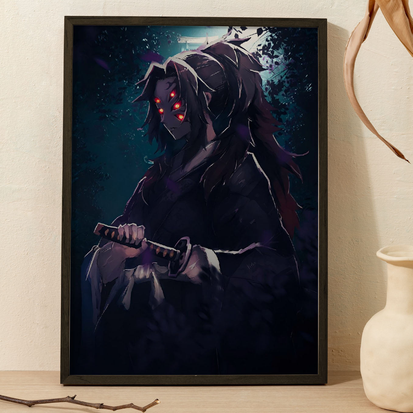 Demon Slayer Upper Rank 1 Kokushibo Poster art framed 13x19-Inch - SoulAbiti
