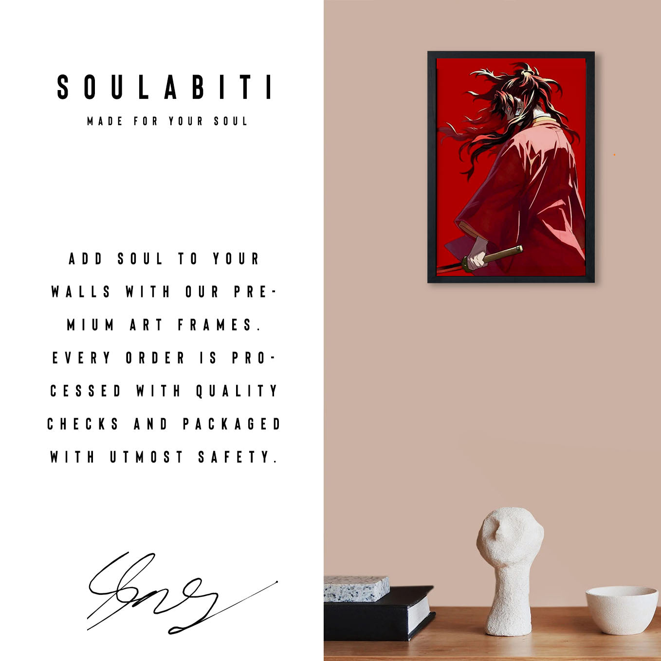 Demon Slayer Yoriichi Tsugikuni sun breathing Poster art framed 13x19-Inch - SoulAbiti