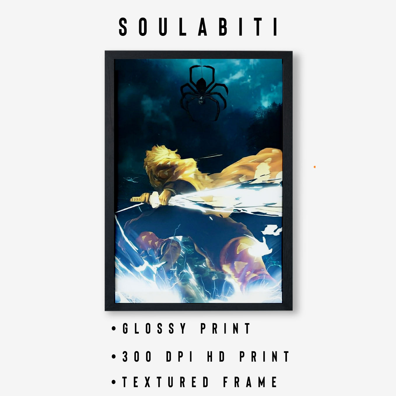 Demon Slayer Zenitsu 7th Form Fan Art Poster art framed 13x19-Inch - SoulAbiti