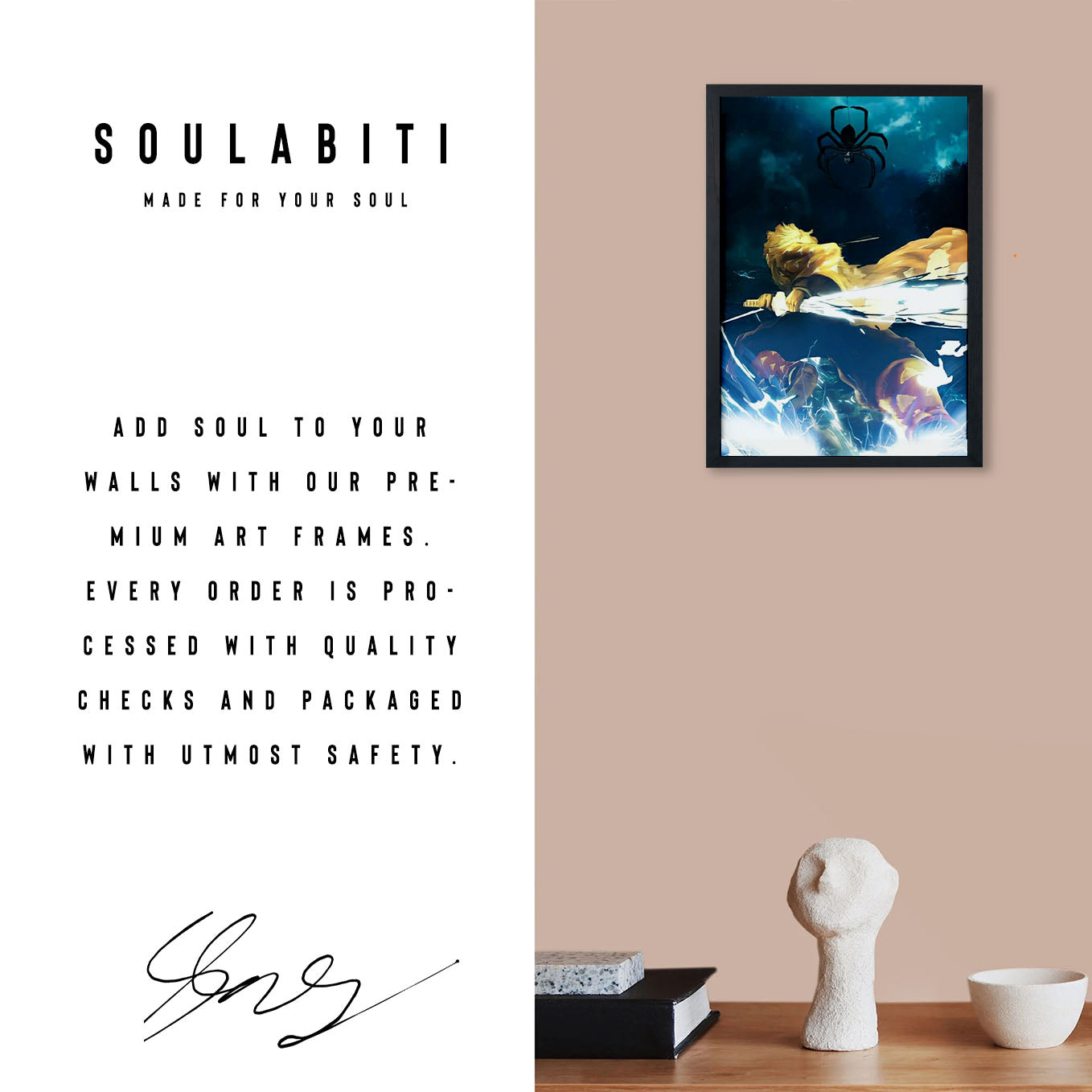 Demon Slayer Zenitsu 7th Form Fan Art Poster art framed 13x19-Inch - SoulAbiti