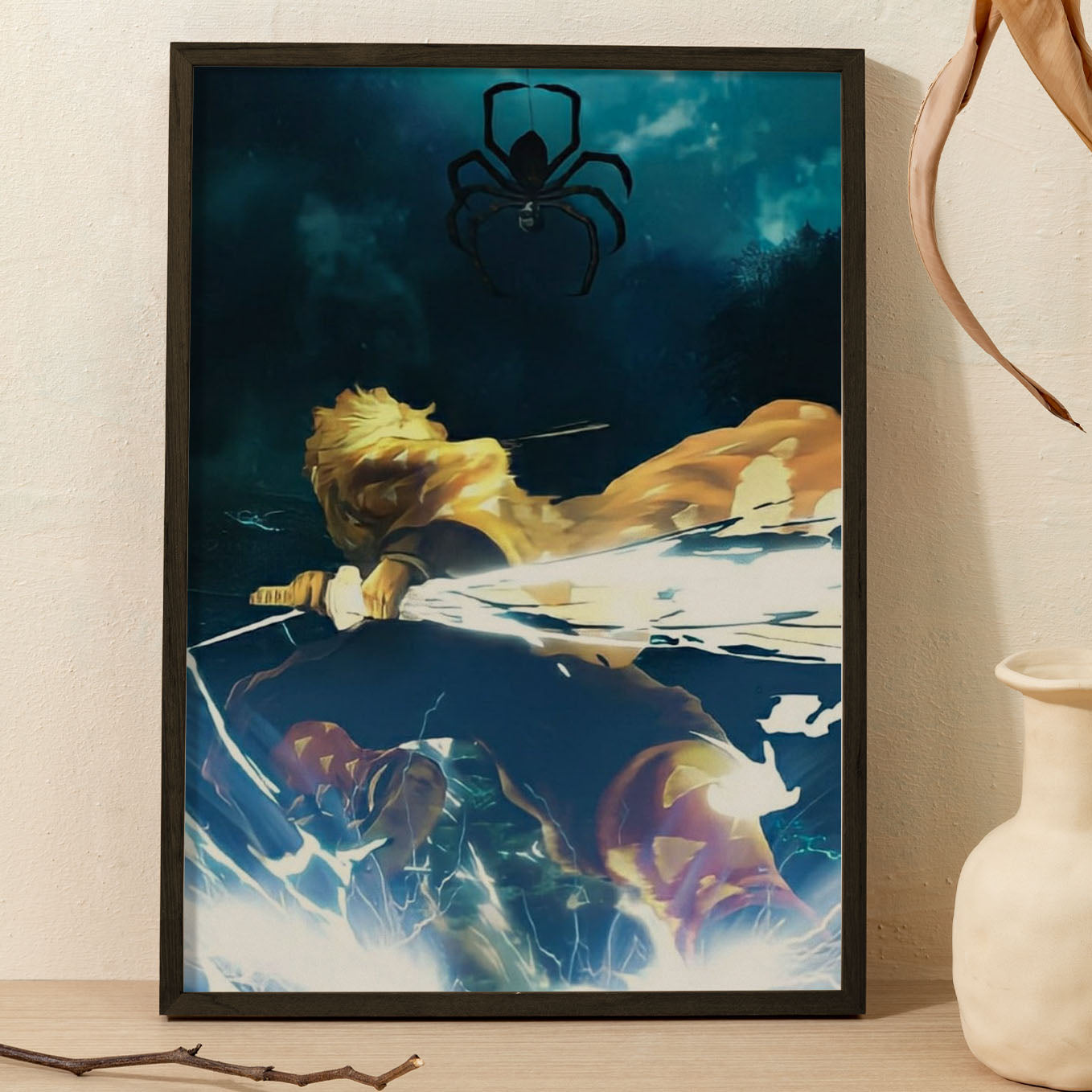 Demon Slayer Zenitsu 7th Form Fan Art Poster art framed 13x19-Inch - SoulAbiti