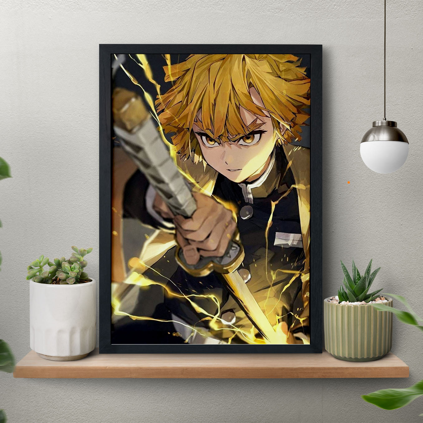 Demon Slayer Zenitsu 7th Form Poster art framed 13x19-Inch - SoulAbiti