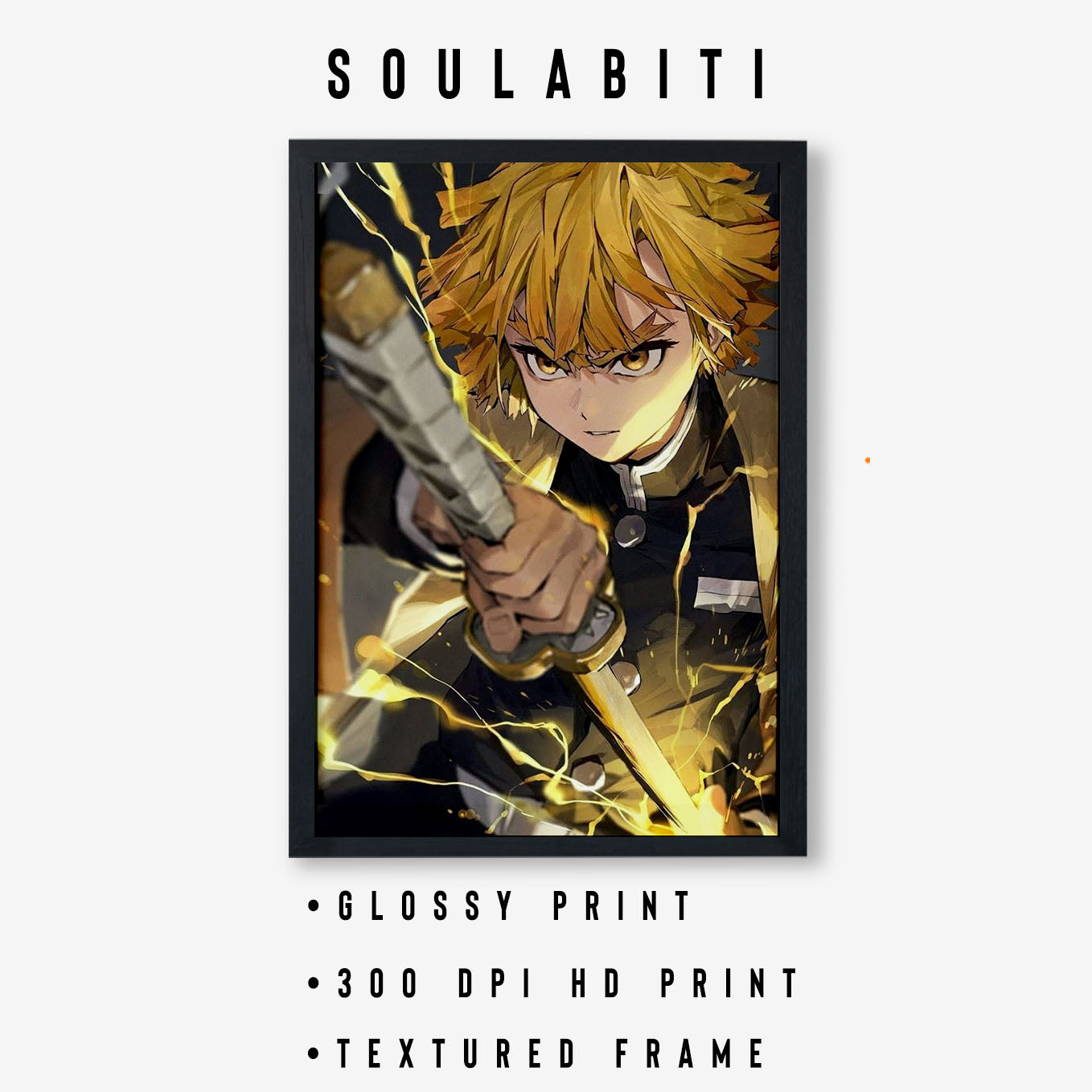 Demon Slayer Zenitsu 7th Form Poster art framed 13x19-Inch - SoulAbiti