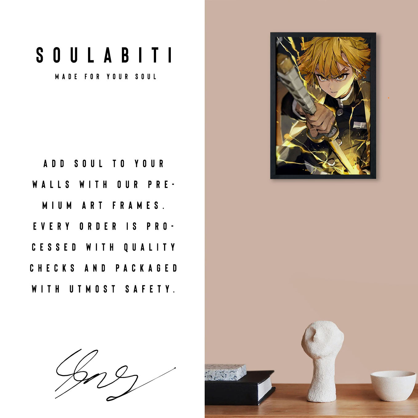 Demon Slayer Zenitsu 7th Form Poster art framed 13x19-Inch - SoulAbiti