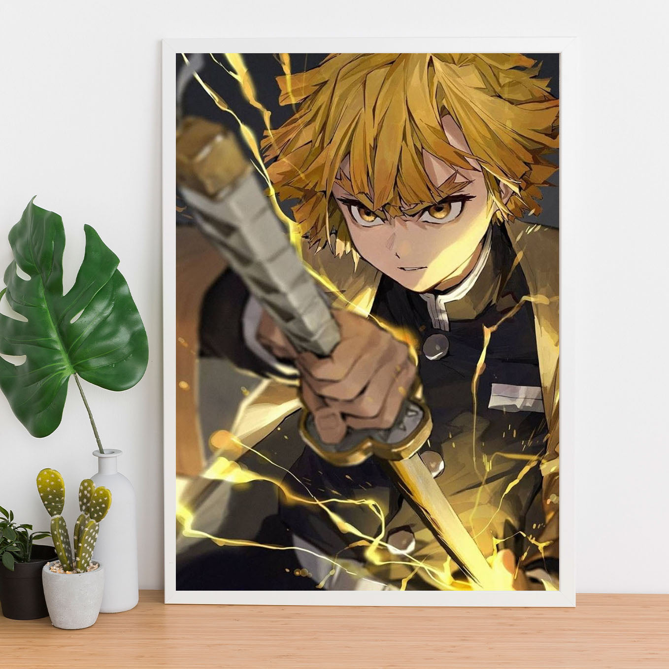 Demon Slayer Zenitsu 7th Form Poster art framed 13x19-Inch - SoulAbiti