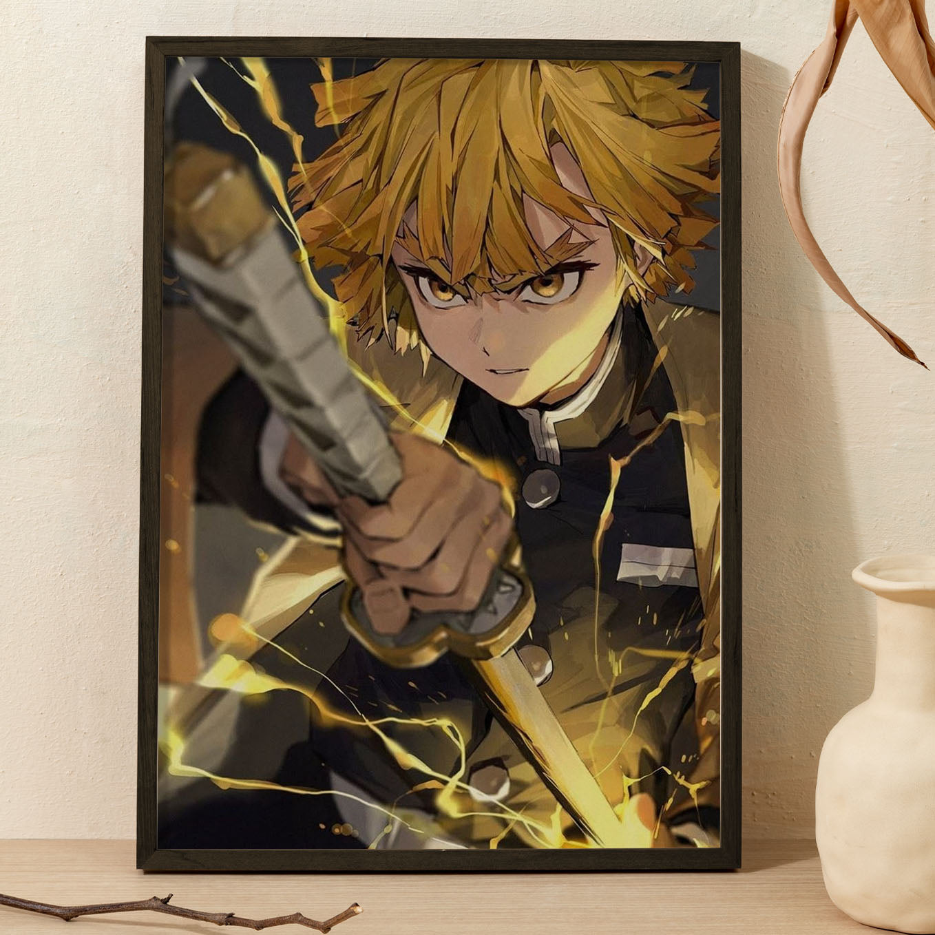 Demon Slayer Zenitsu 7th Form Poster art framed 13x19-Inch - SoulAbiti