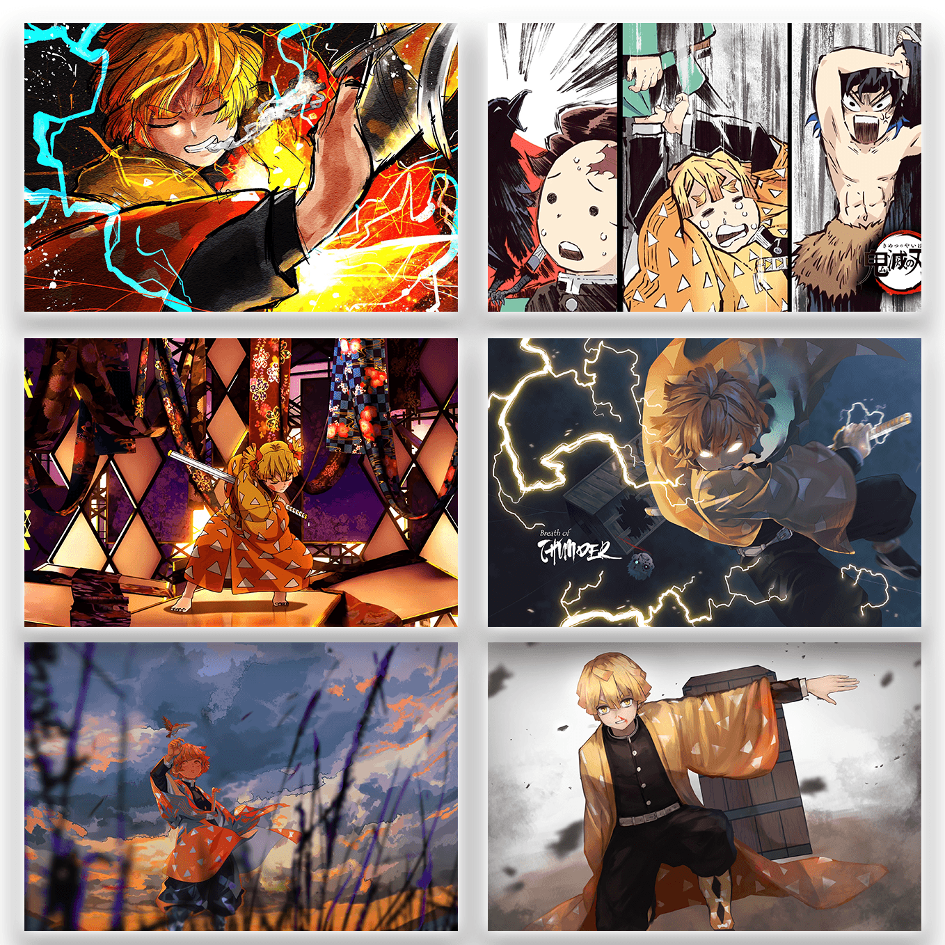 Demon Slayer Zenitsu Agatsuma Set of 6 Anime posters 12x18 inches - SoulAbiti